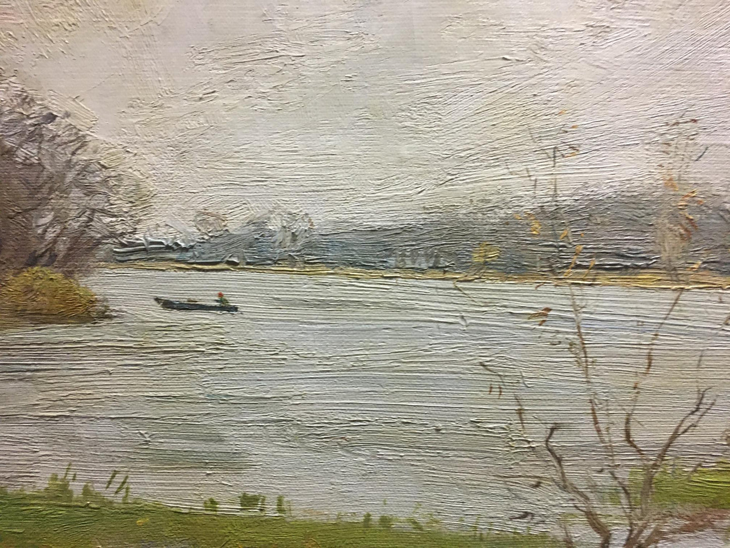 Textured oil painting of swamp landscape rowboat by Grigoryev Sergey Alekseevich