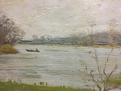 Textured oil painting of swamp landscape rowboat by Grigoryev Sergey Alekseevich