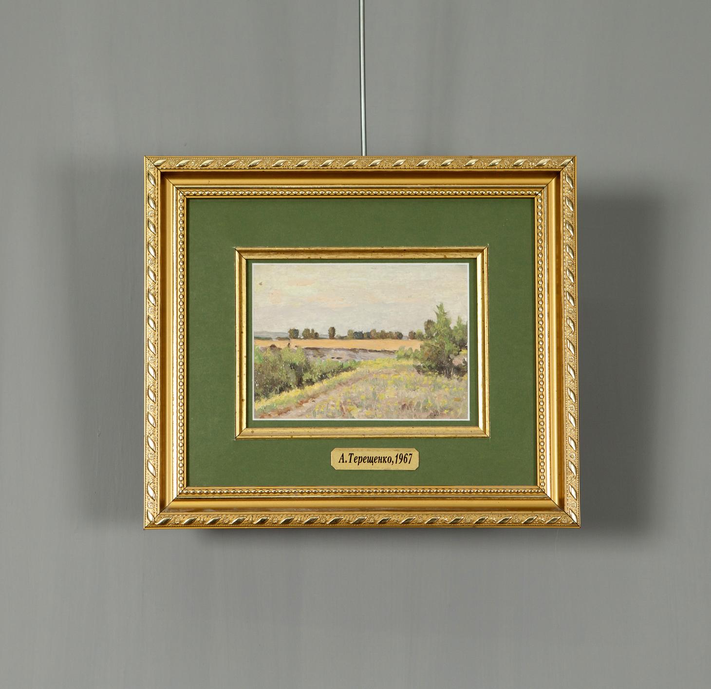 Framed oil pastoral landscape painting by Tereshchenko Anatoly Grigorievich