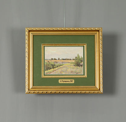 Framed oil pastoral landscape painting by Tereshchenko Anatoly Grigorievich
