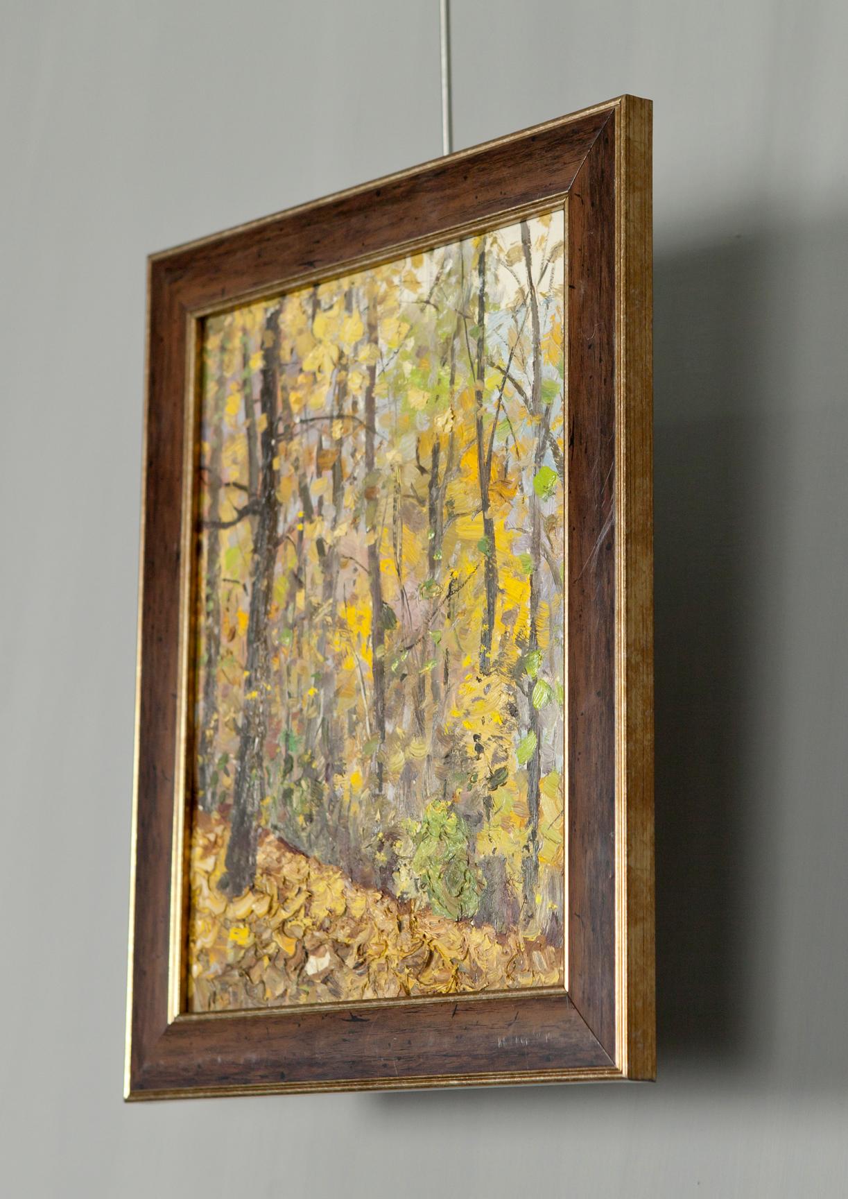 Autumn Landscape antique original painting in wooden frame