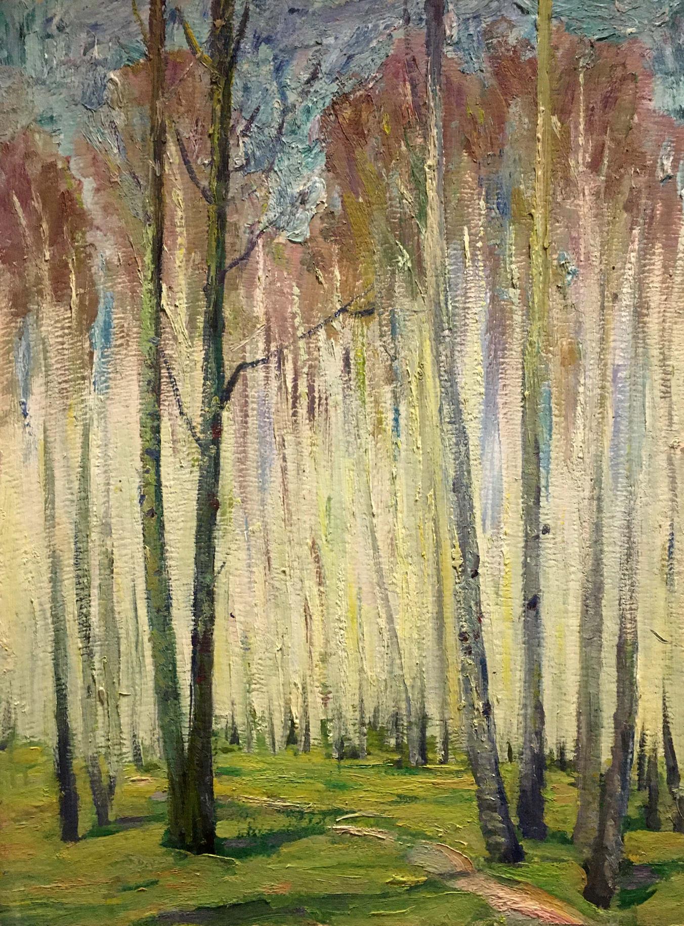 Textured impressionist oil painting of birch grove by Kucherov Alexander Alexandrovich