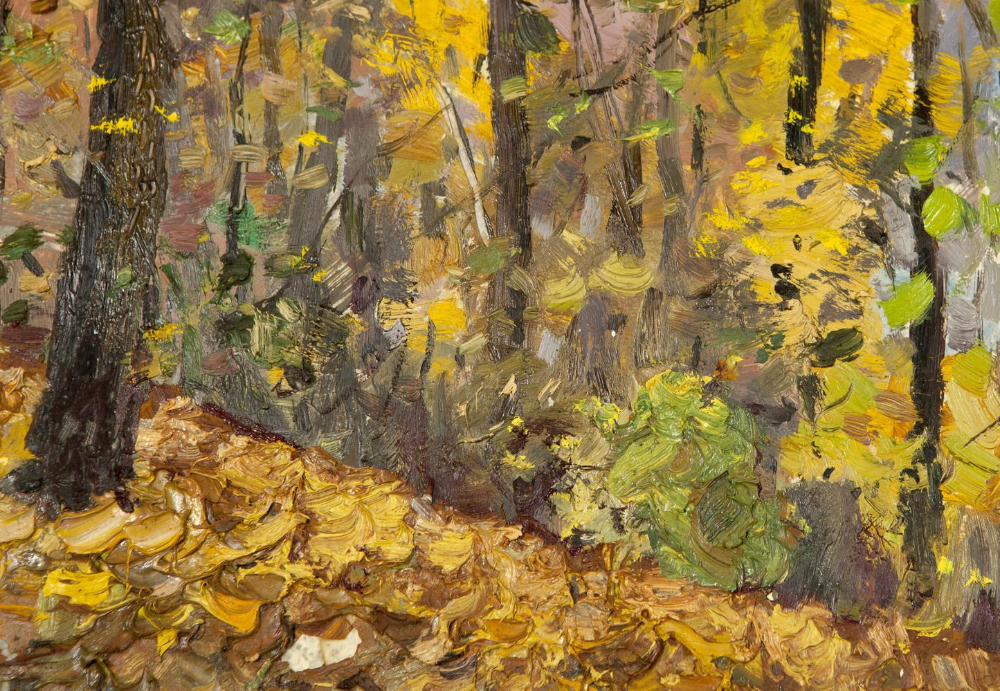 Autumn Landscape antique original oil painting of vibrant forest foliage
