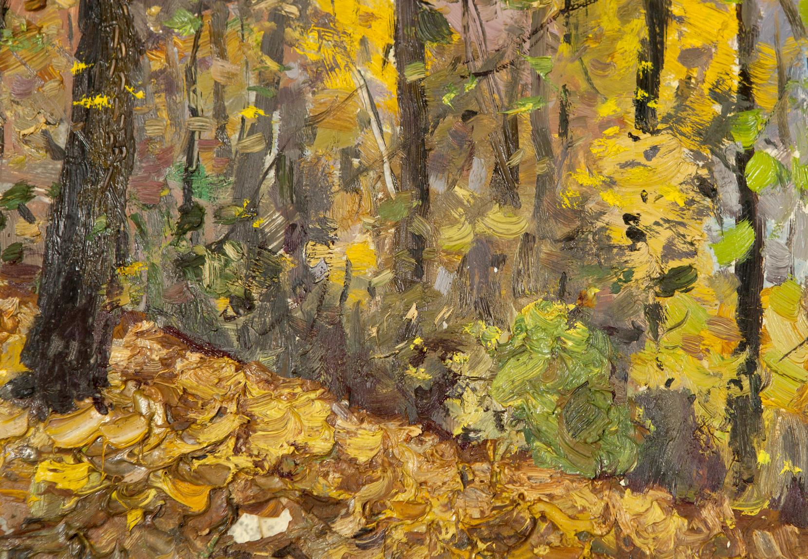 Autumn Landscape antique original oil painting of vibrant forest foliage