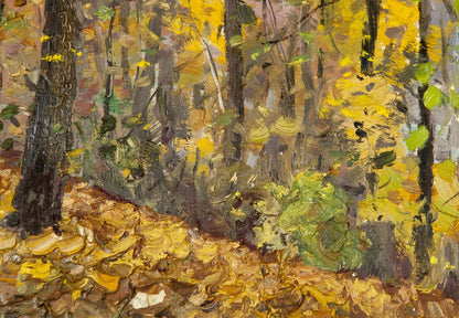Autumn Landscape antique original oil painting of vibrant forest foliage