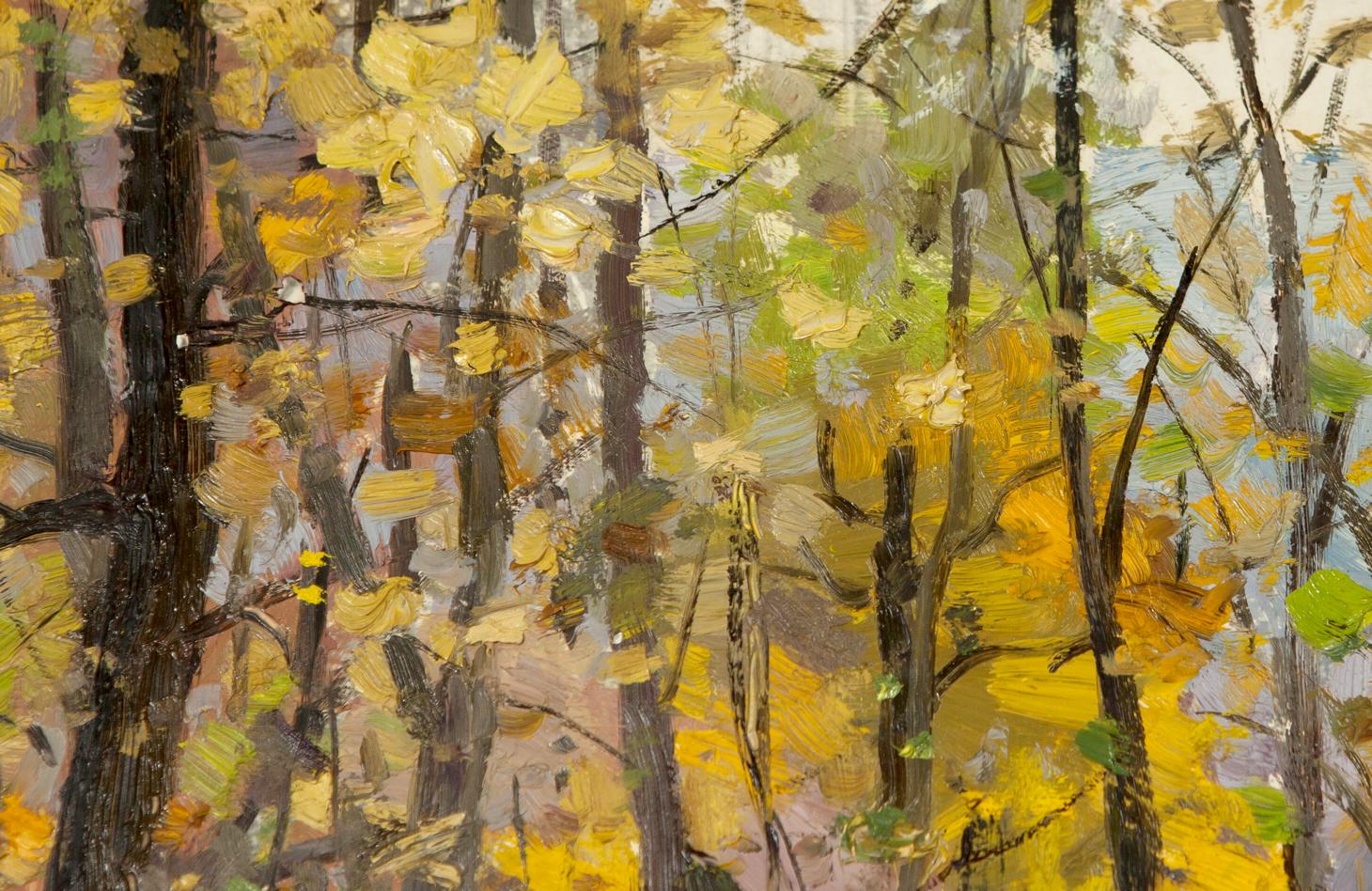 Autumn Landscape antique original impressionist painting of textured forest