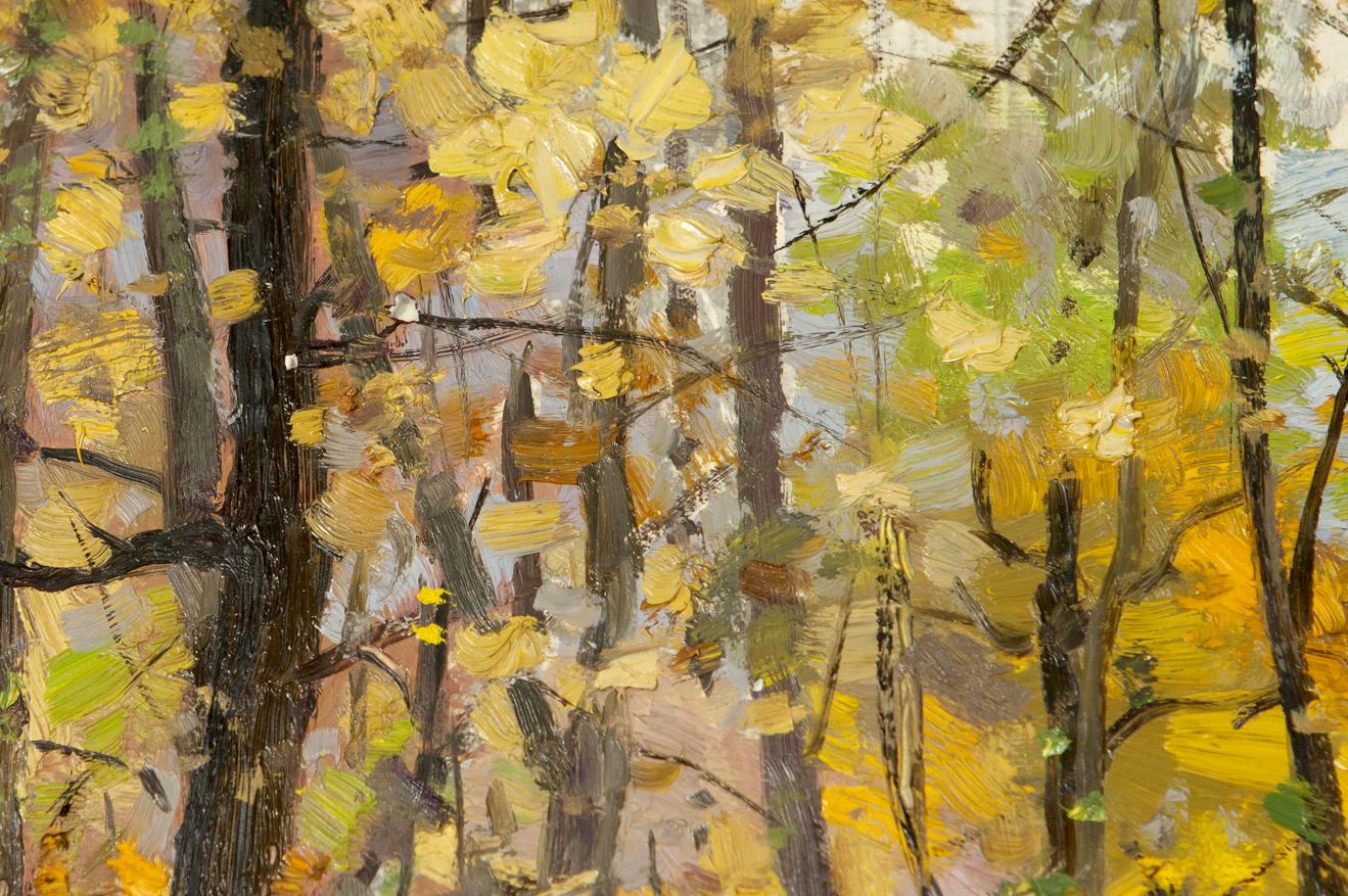 Vibrant impressionist Autumn Landscape antique original painting of autumn trees