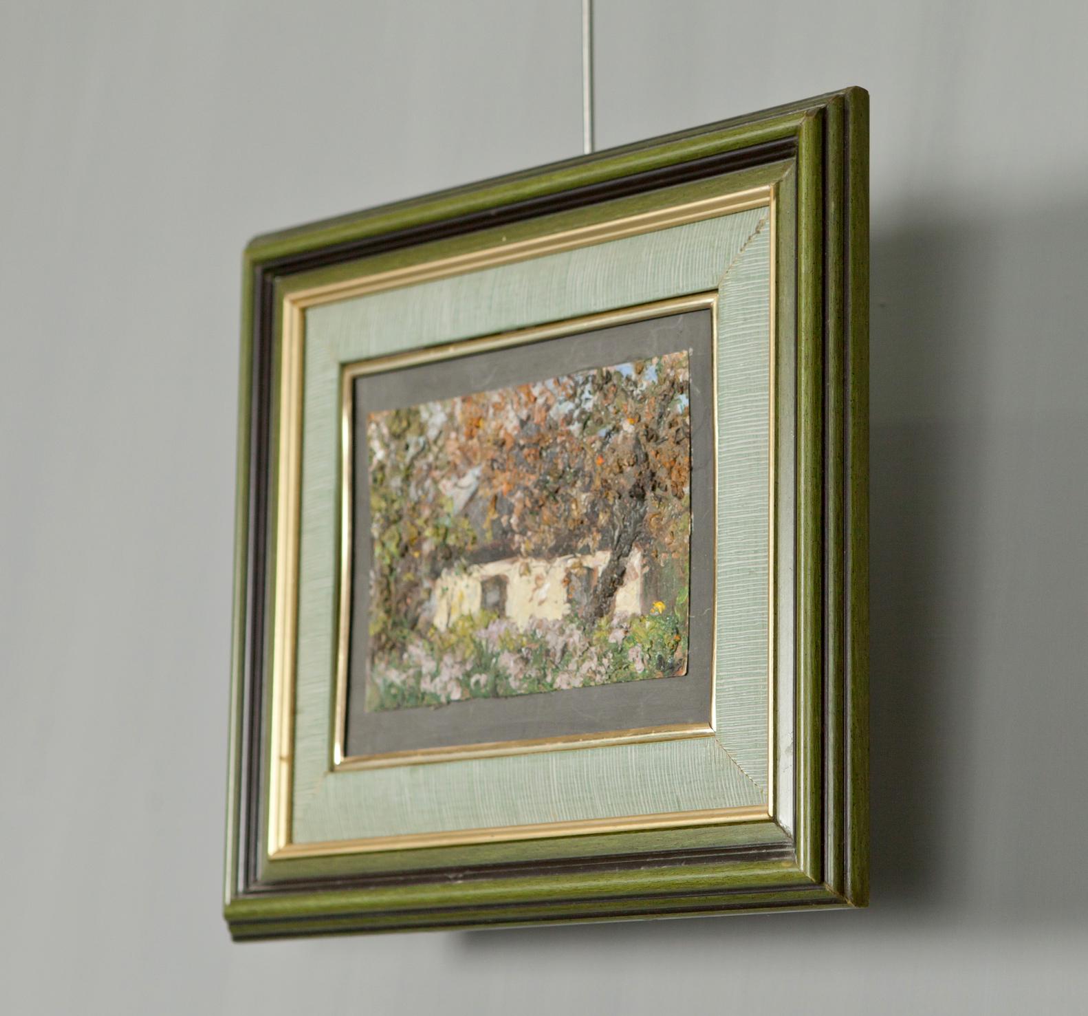 Oil painting Evening Over My House by Ivan Tsyupka in green square frame