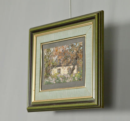 Oil painting Evening Over My House by Ivan Tsyupka in green square frame