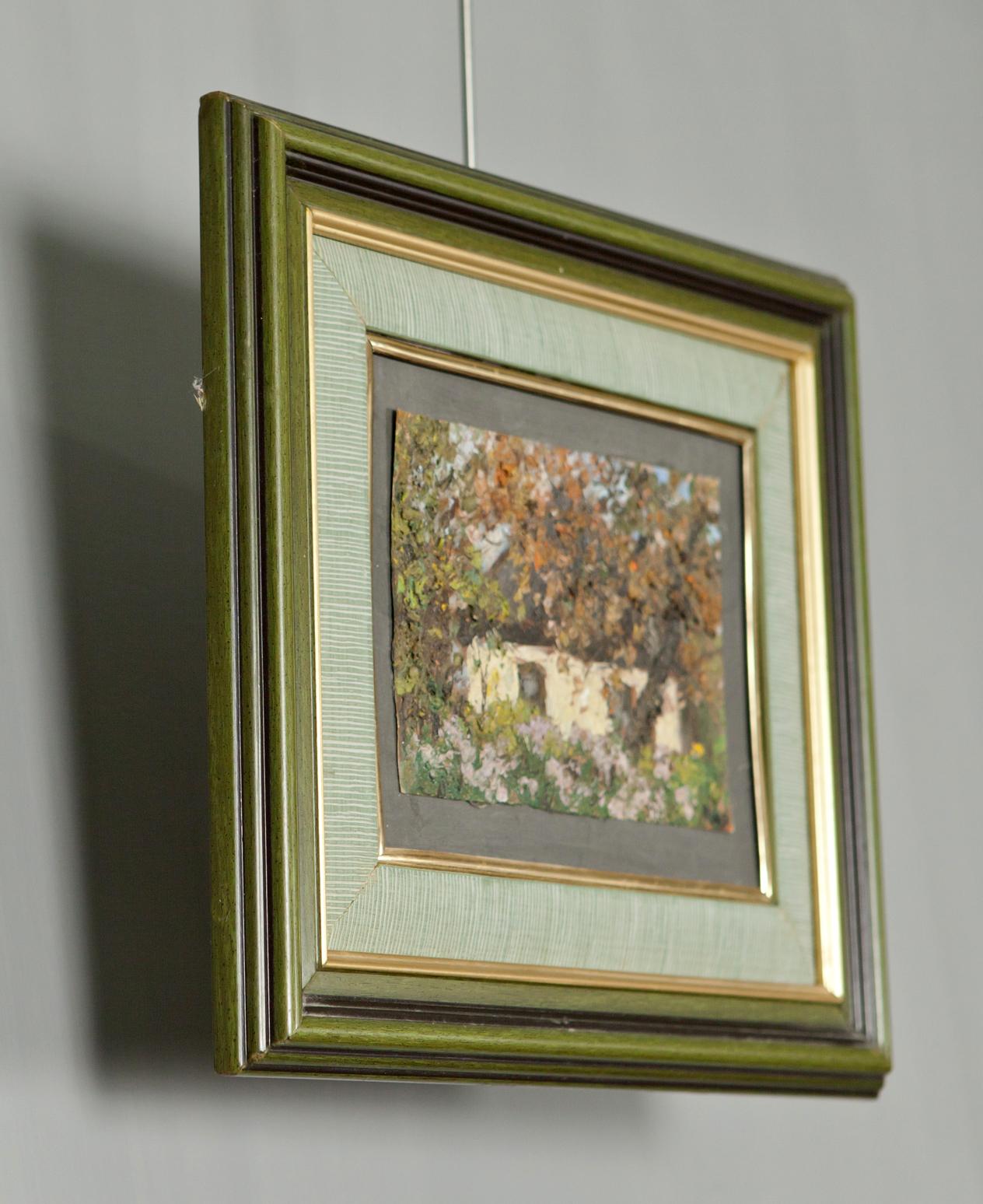 Oil painting Evening Over My House by Ivan Tsyupka in square green frame