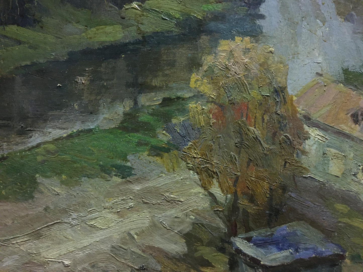 Oil painting Promenade by Morozov Leonid Aleksandrovich, textured tree on green hills