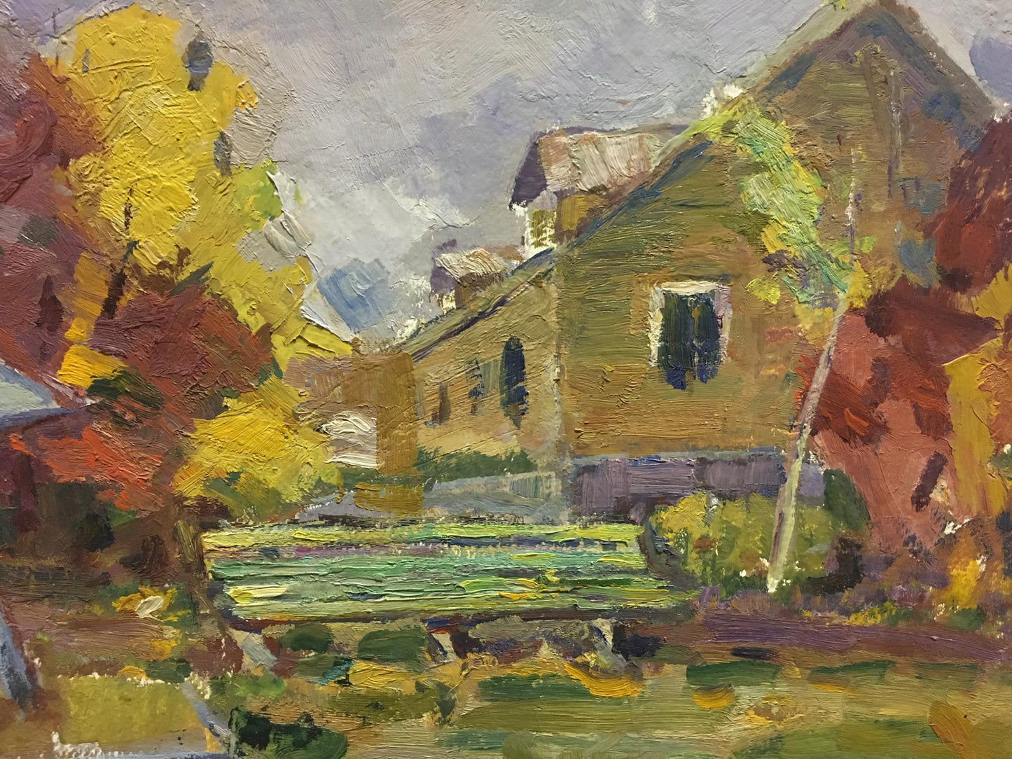 Textured oil painting of rustic autumn village from Oil painting School