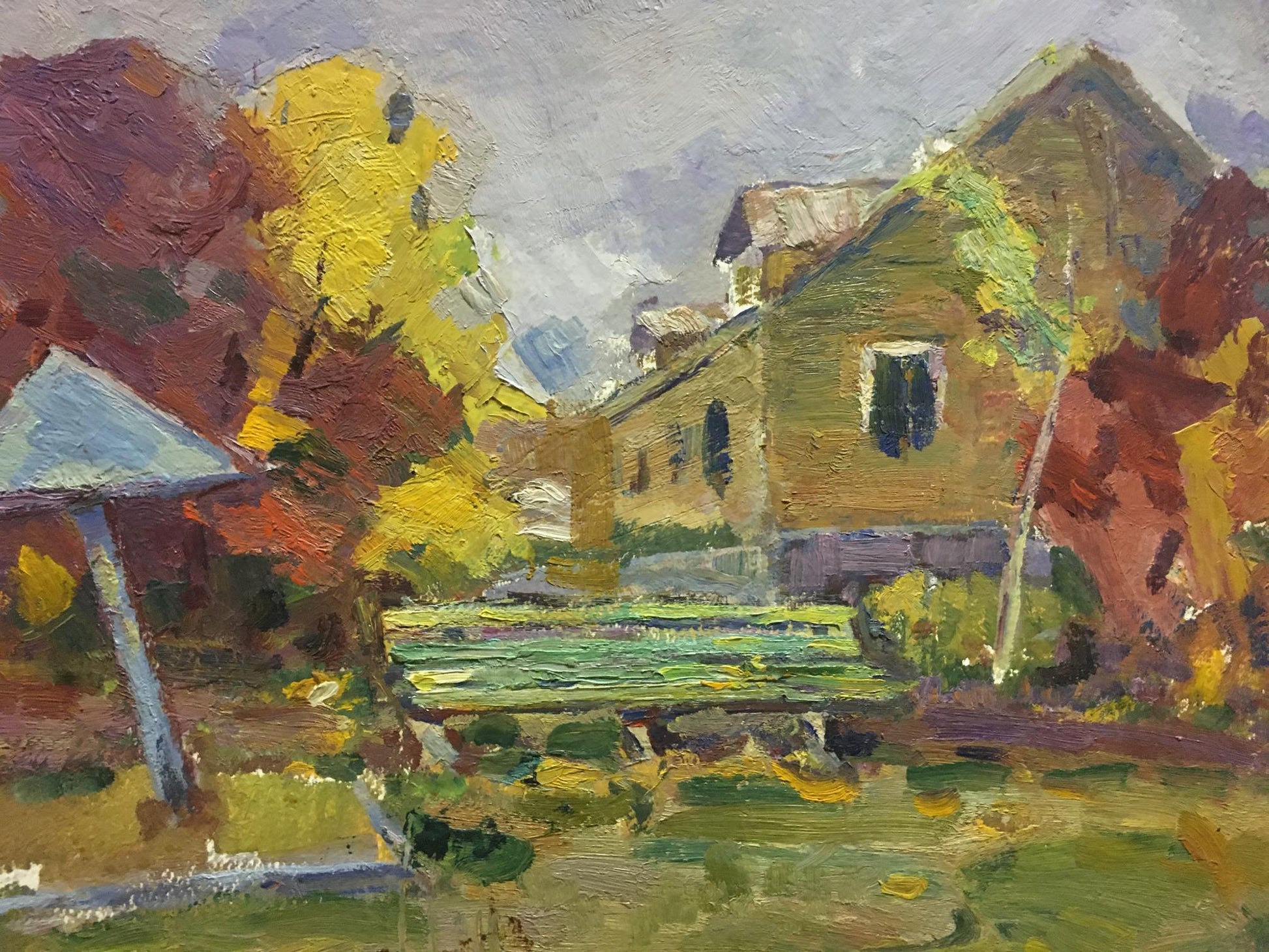 Vibrant impressionist oil painting of autumn village scene from Oil painting School