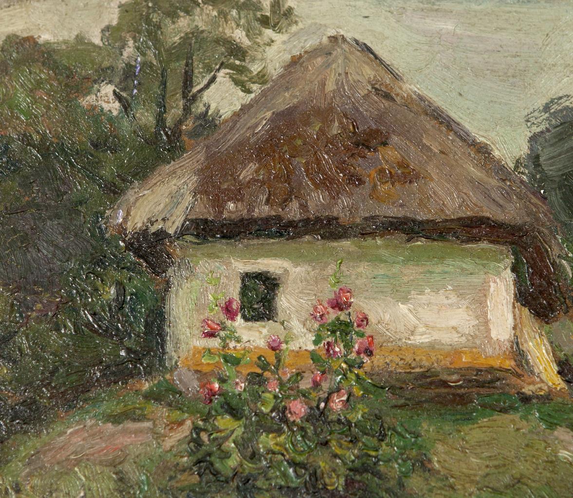 Rural thatched cottage oil painting by Soviet artist Zyupka I