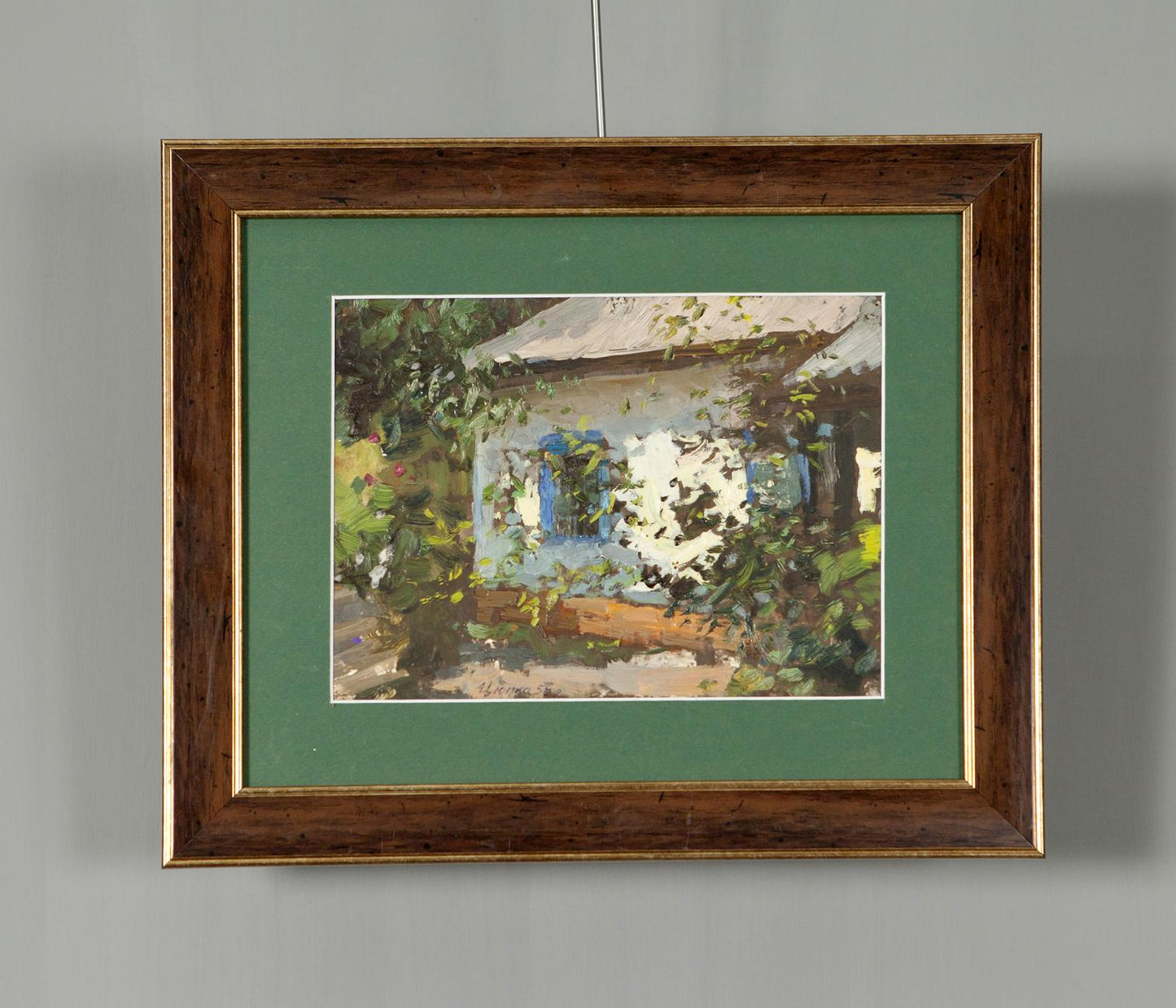 Oil painting Lonely House by Ivan Tsyupka, rural landscape in dark wood frame