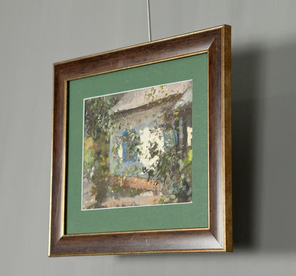 Oil painting Lonely House by Ivan Tsyupka in rustic brown frame with green mat