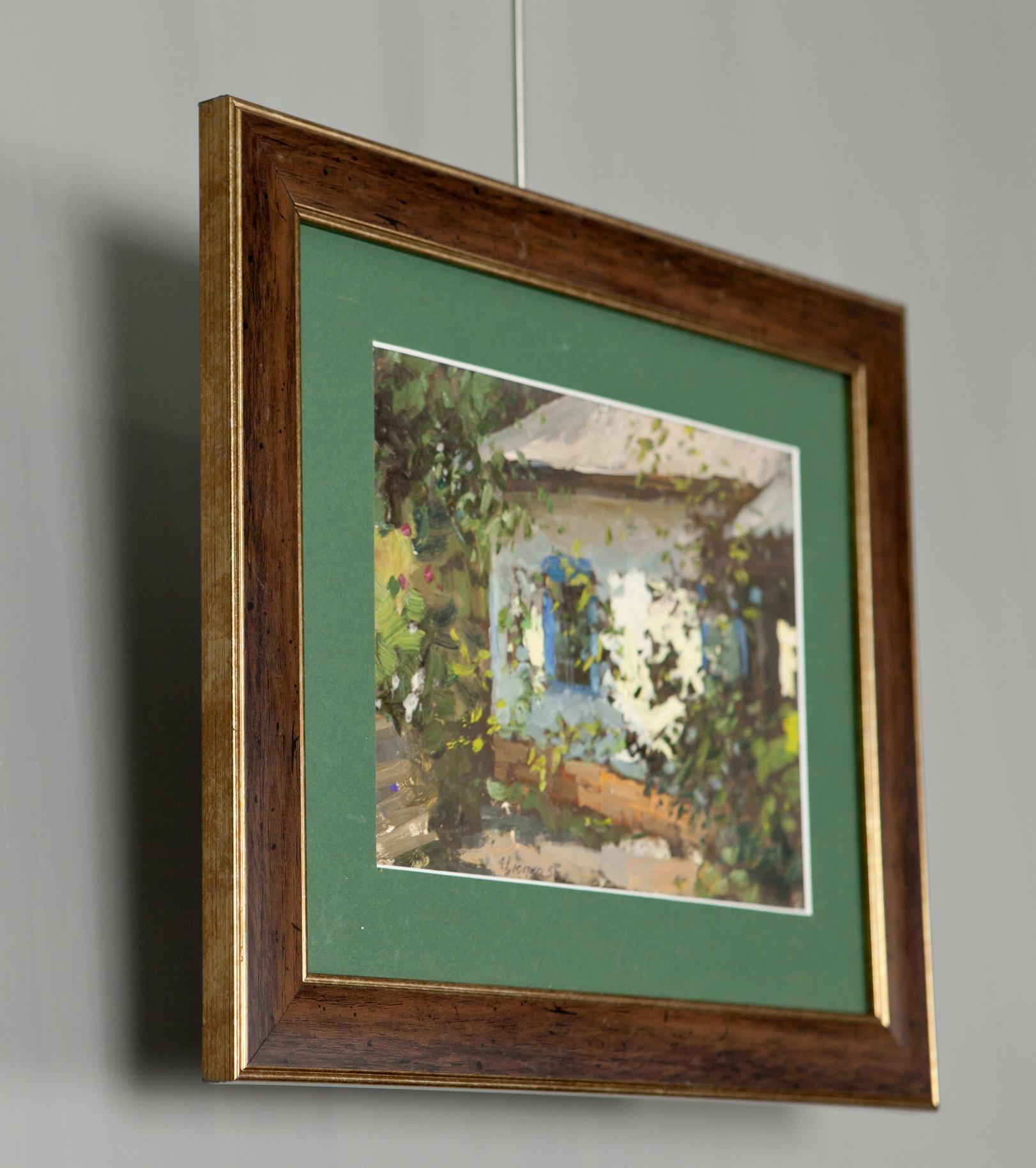 Oil painting Lonely House by Ivan Tsyupka: rustic white house in lush foliage