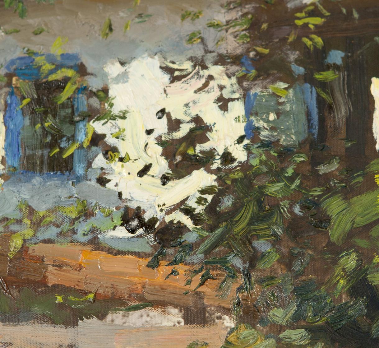 Vibrant impressionist oil painting of white blossoms by Ivan Tsyupka