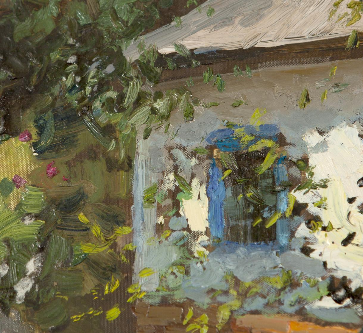 Oil painting of lonely rural house by Ivan Tsyupka with rustic doorway