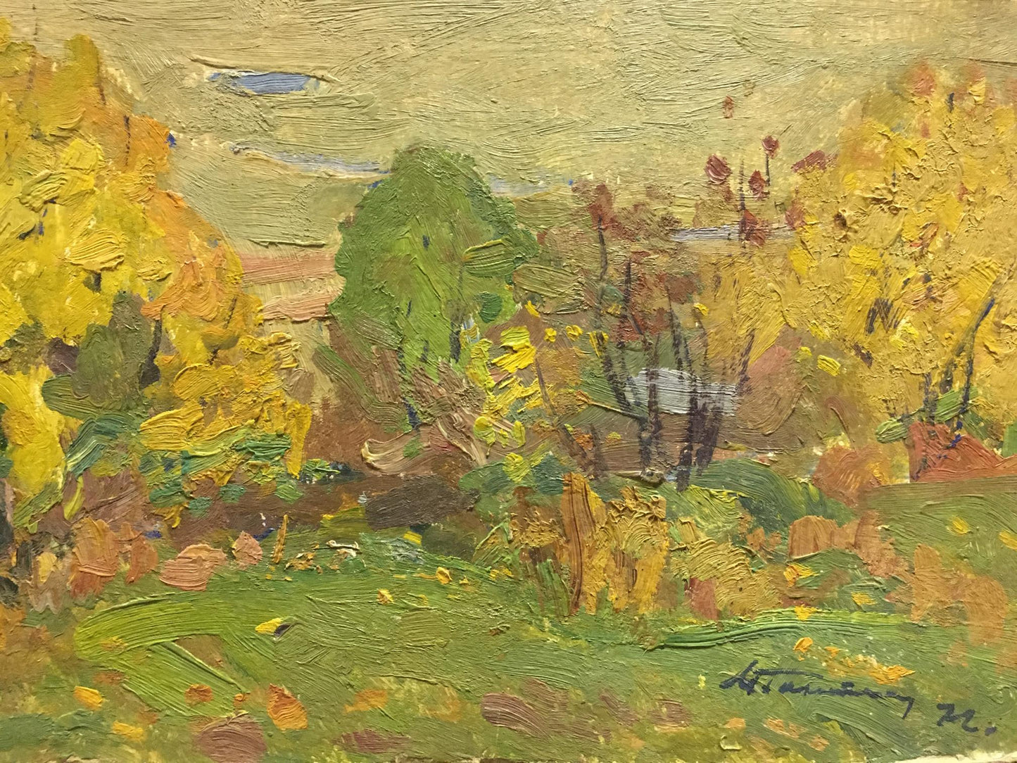 Oil painting Autumn day Gantman Moses Faybovich impasto landscape