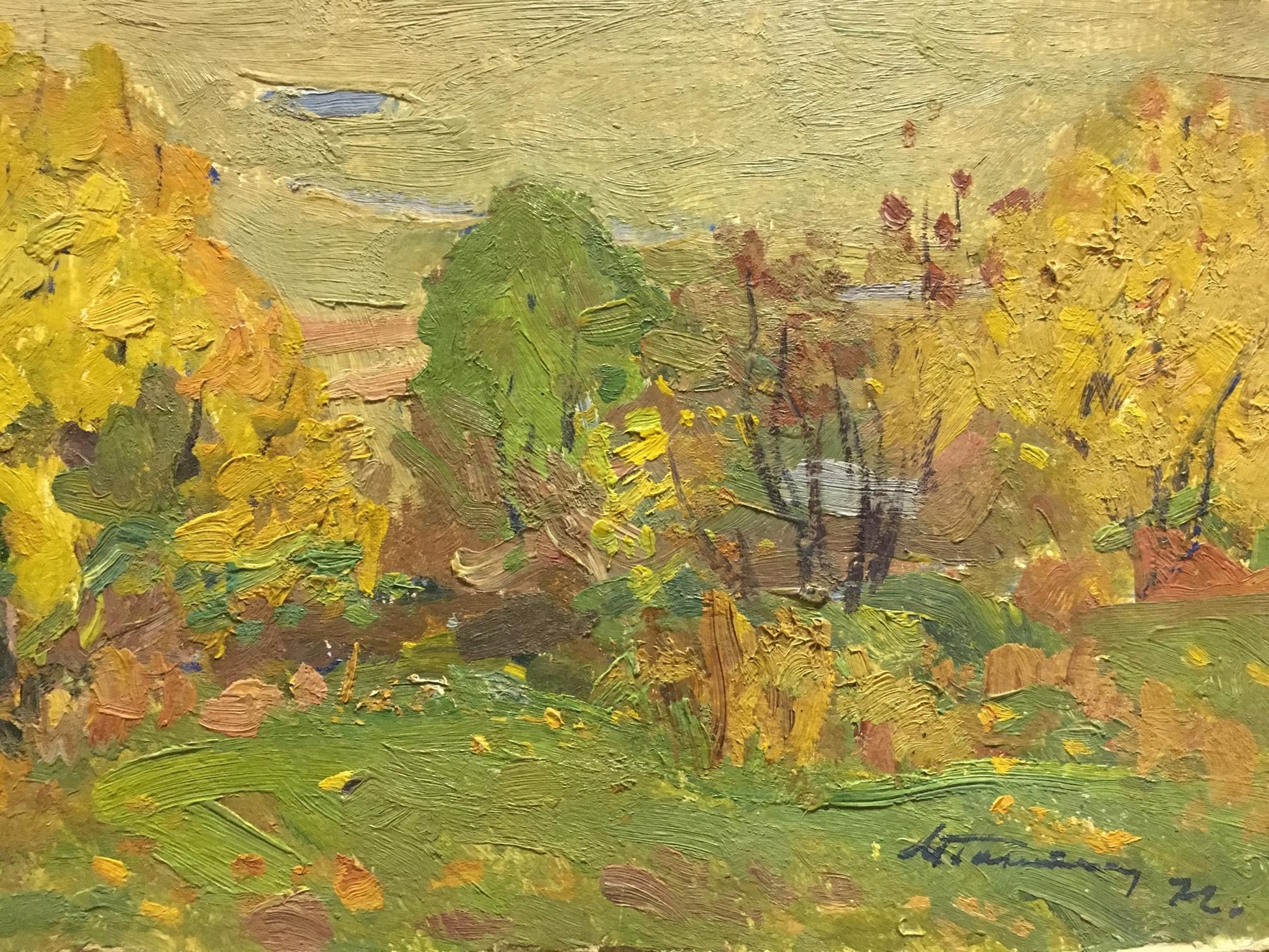 Oil painting Autumn day Gantman Moses Faybovich impasto landscape
