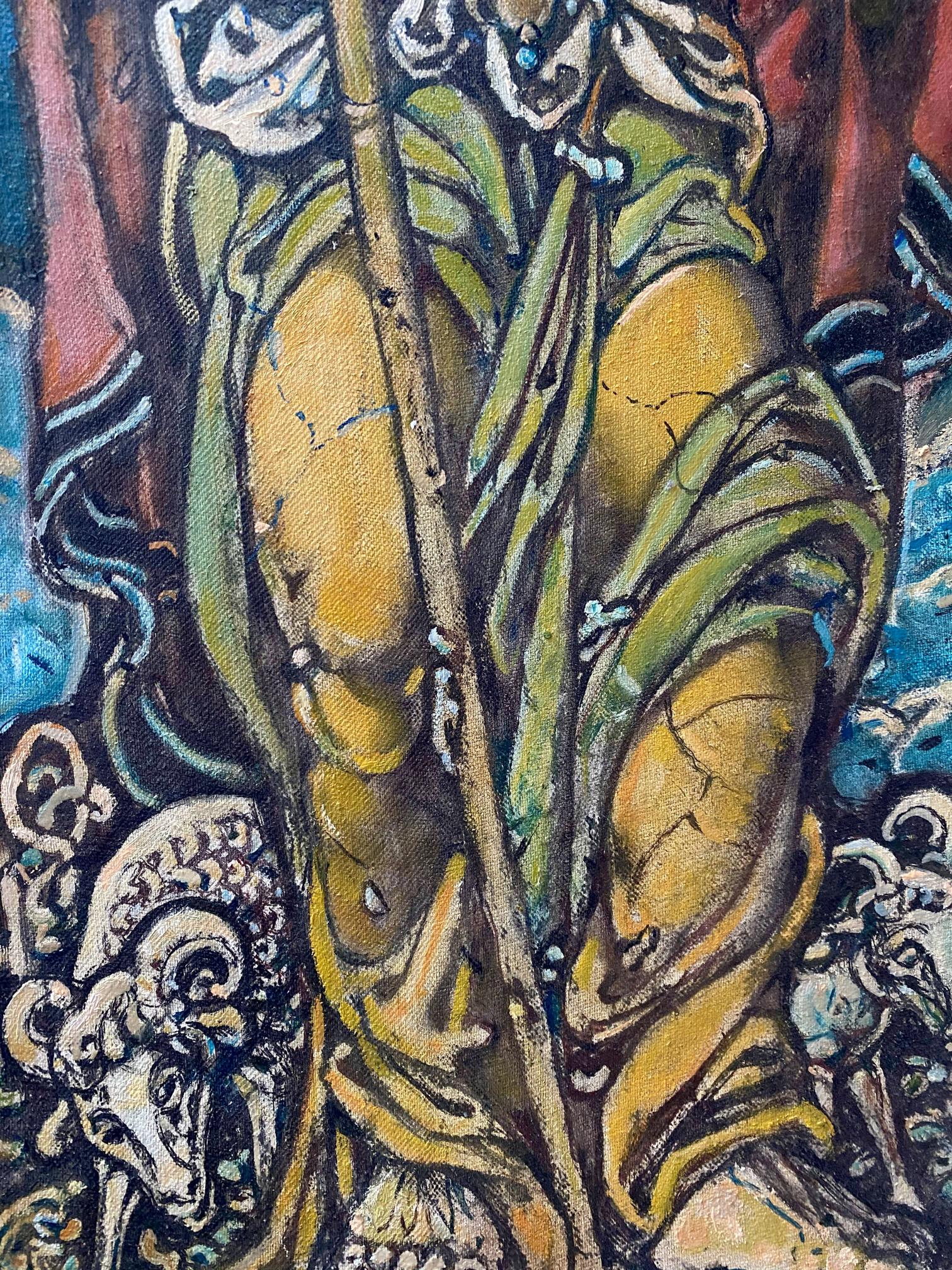 Oil painting Sacrifice of Abraham by Oleg Litvinov, golden figure in green robes