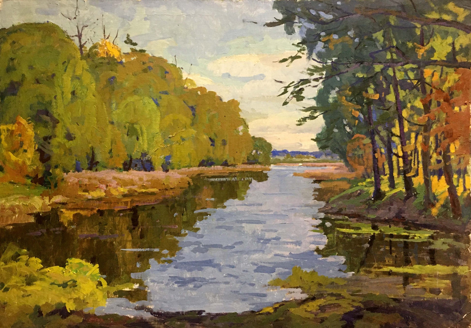 Oil painting of serene autumn river by Vladimir Korostelev