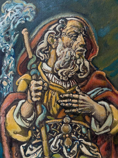 Oil painting Sacrifice of Abraham by Oleg Litvinov bearded man with staff