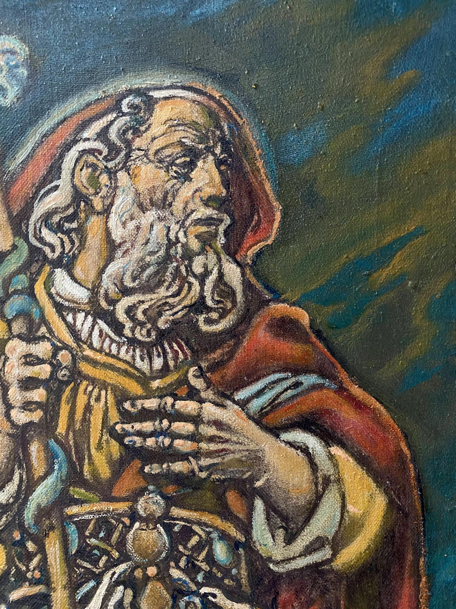 Oil painting Sacrifice of Abraham by Oleg Litvinov, bearded man in robes
