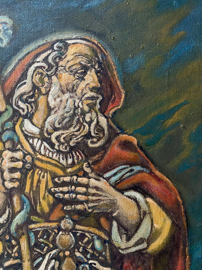 Oil painting Sacrifice of Abraham by Oleg Litvinov, bearded man in robes