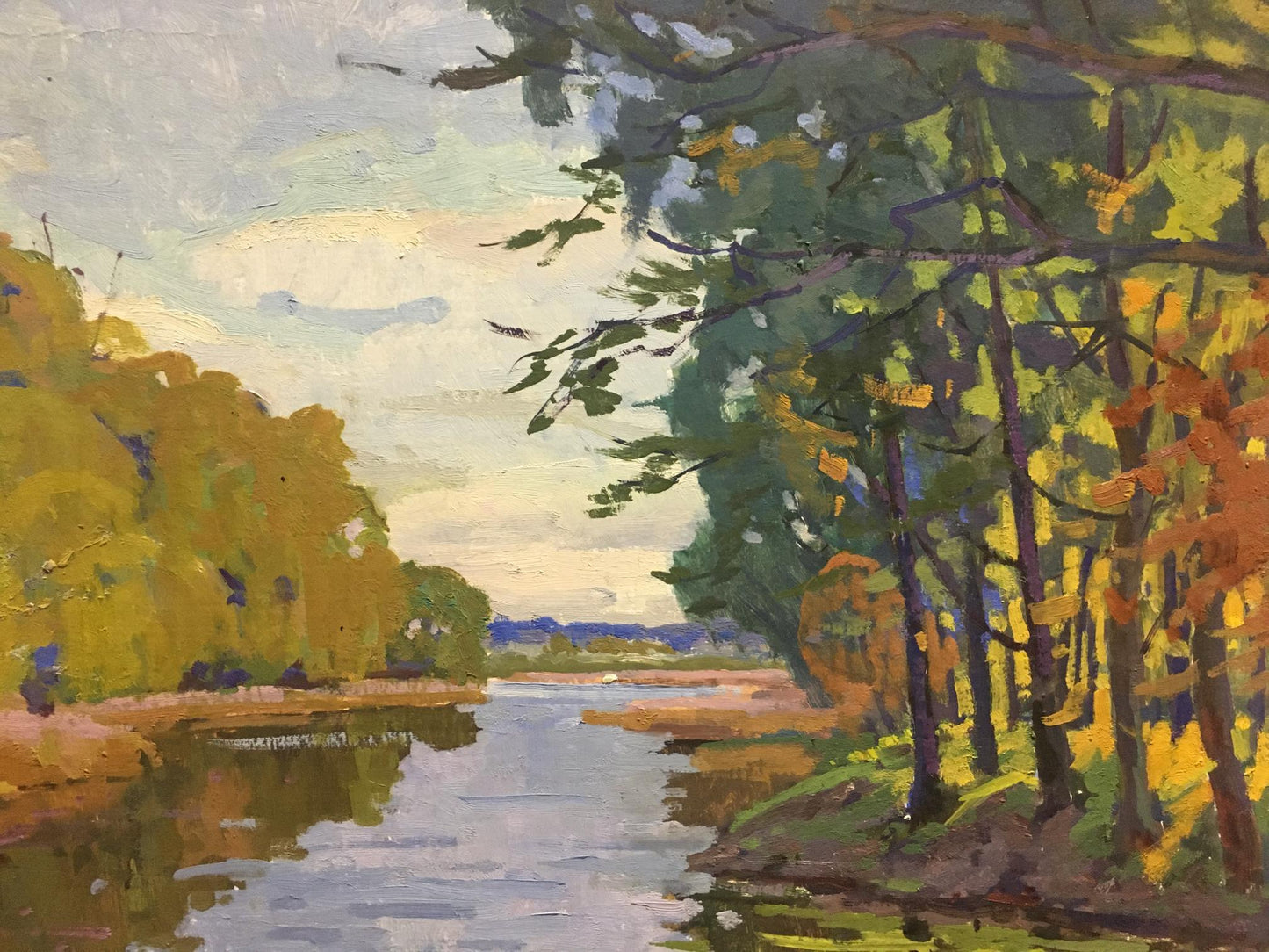 Oil painting of autumn river landscape by Vladimir Korostelev