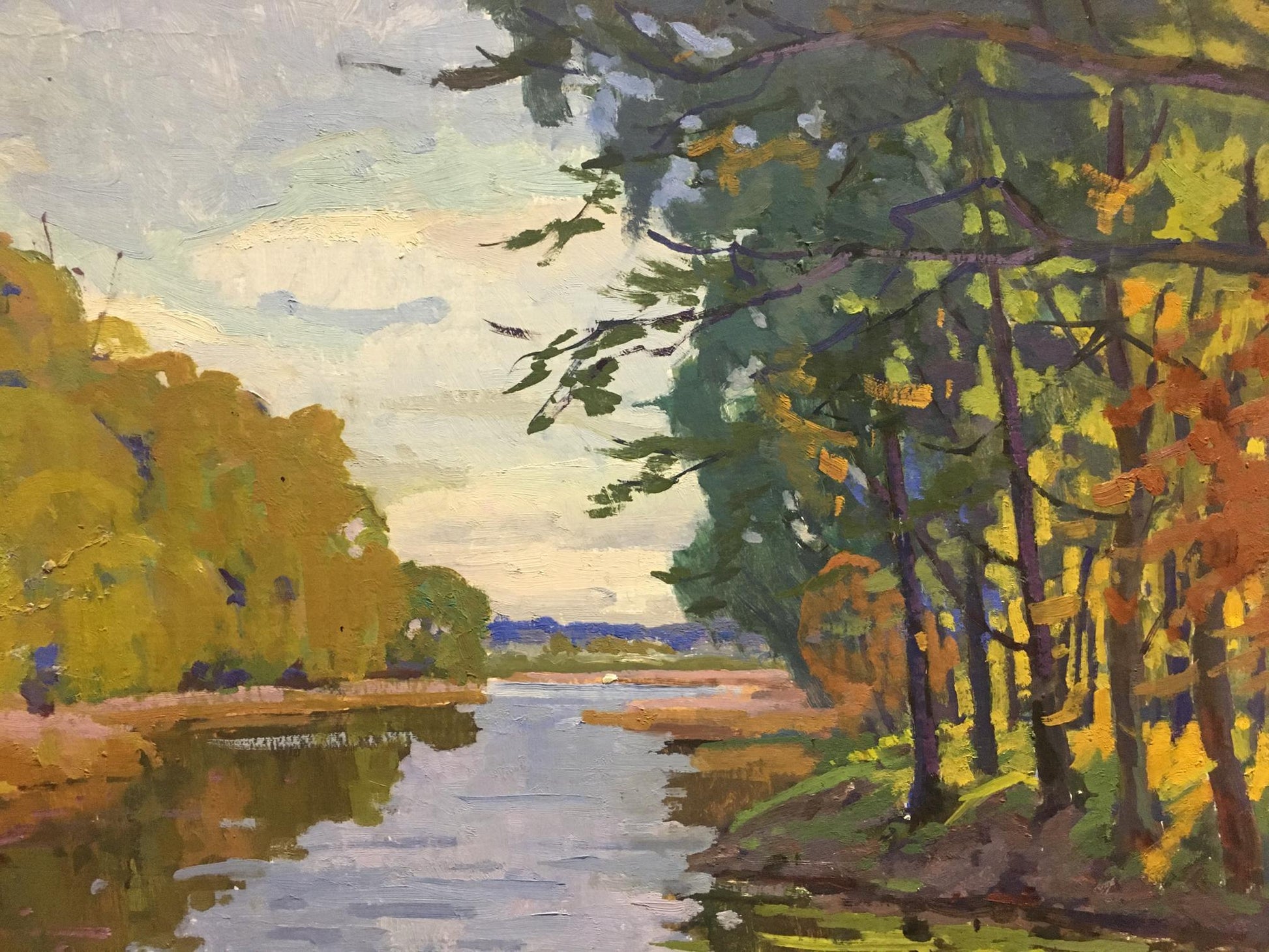 Oil painting of autumn river landscape by Vladimir Korostelev