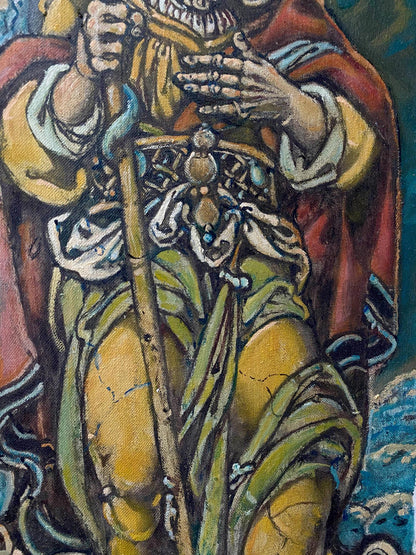 Oil painting Sacrifice of Abraham by Oleg Litvinov, muscular figure in robes