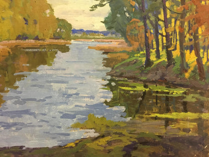 Oil painting of autumn river landscape by Vladimir Korostelev