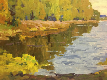 Vibrant impressionist oil painting of riverbank by Vladimir Korostelev