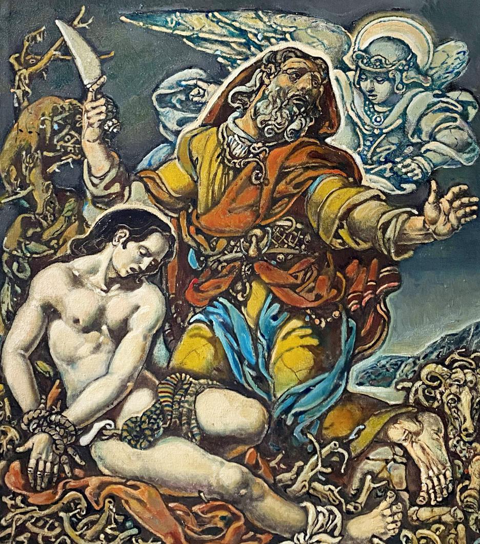 Oil painting of Abrahams sacrifice with angels by Oleg Litvinov