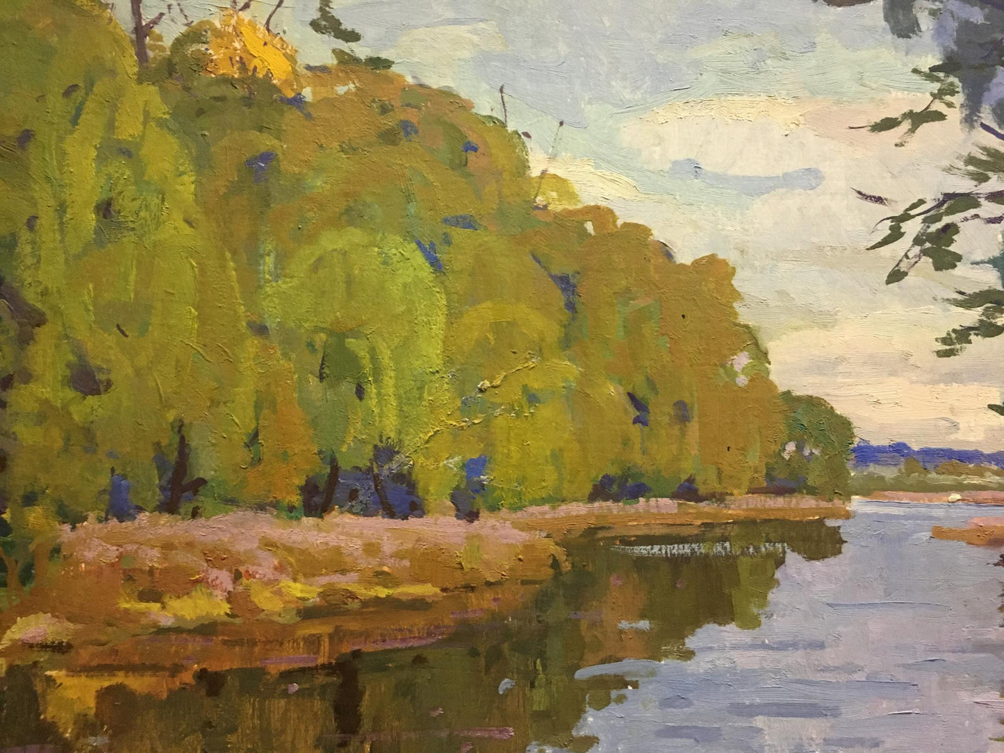 Vibrant impressionist oil painting of riverbank by Vladimir Korostelev