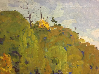 Oil painting of autumn hillside river landscape by Vladimir Korostelev