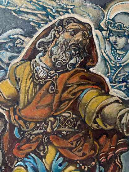 Oil painting of Abraham’s sacrifice with angels by Oleg Litvinov