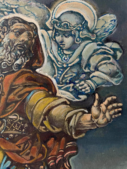 Oil painting of Abraham sacrificing with angels by Oleg Litvinov