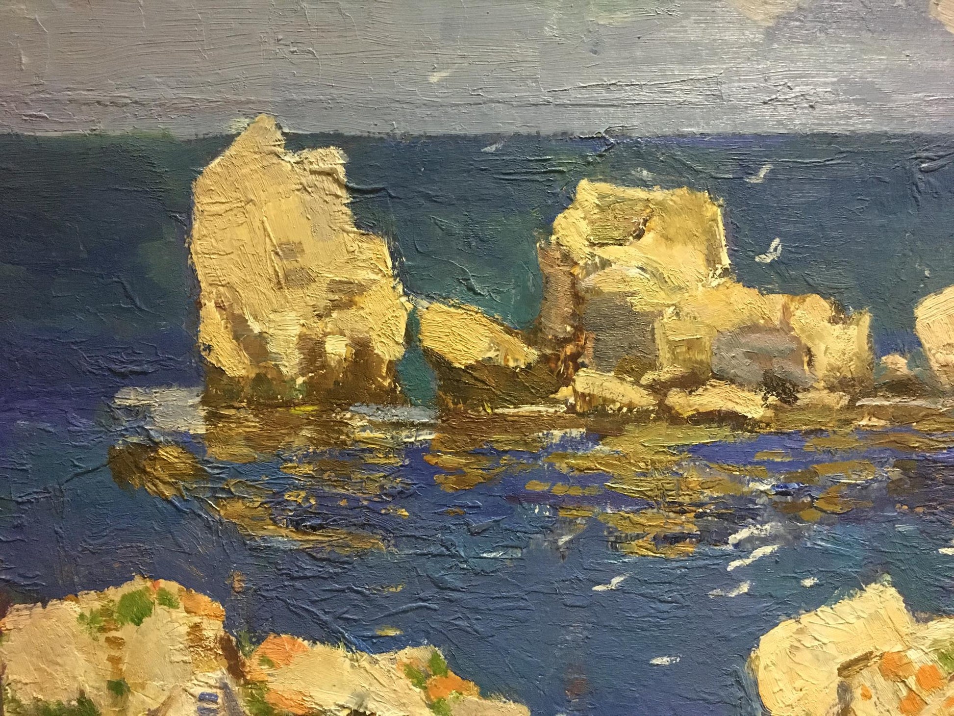 Oil painting Seascape Konovalov V.Y. with golden-yellow sea stacks