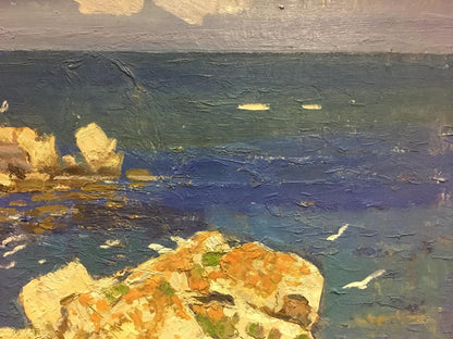 Oil painting Seascape Konovalov V. Y. textured coastal rocks and blue water