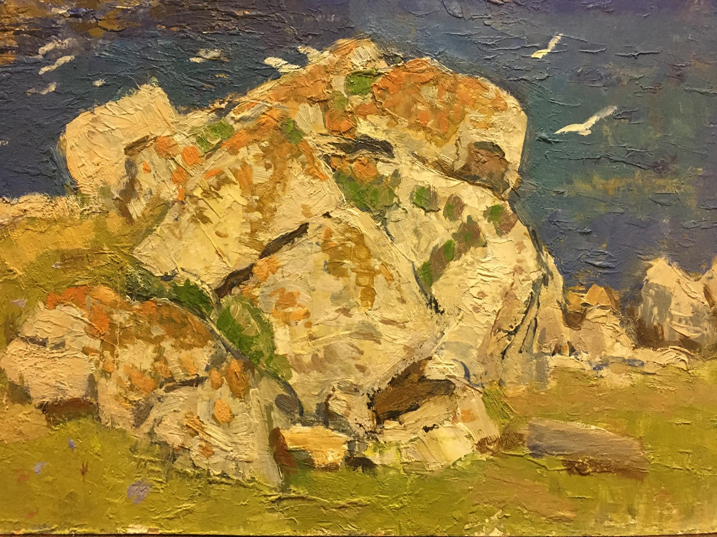 Oil painting Seascape Konovalov V.Y.: rugged rock formation with vegetation