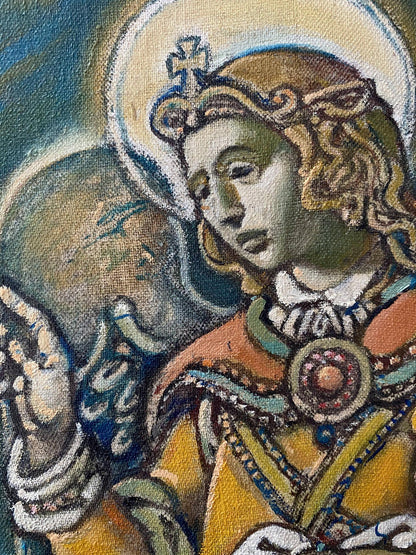 Oil painting of crowned saint angel by Oleg Litvinov