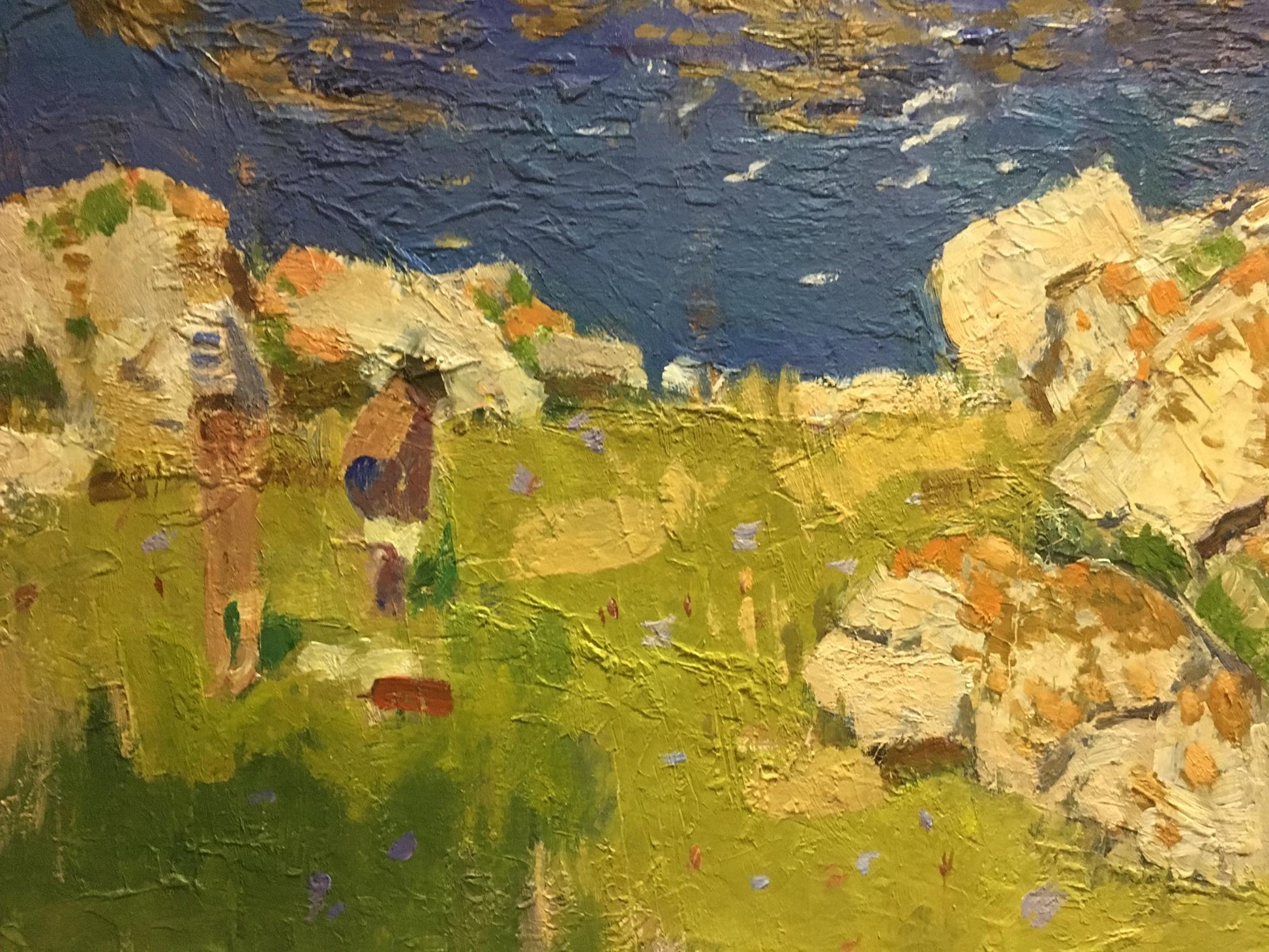 Oil painting Seascape Konovalov V.Y. sunlit landscape with green grass and blue sky