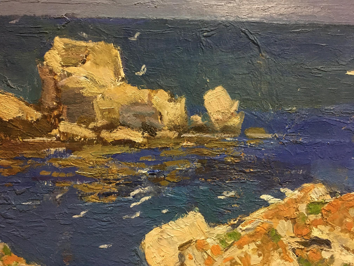 Oil painting Seascape Konovalov V. Y. rugged cliffs and blue sea