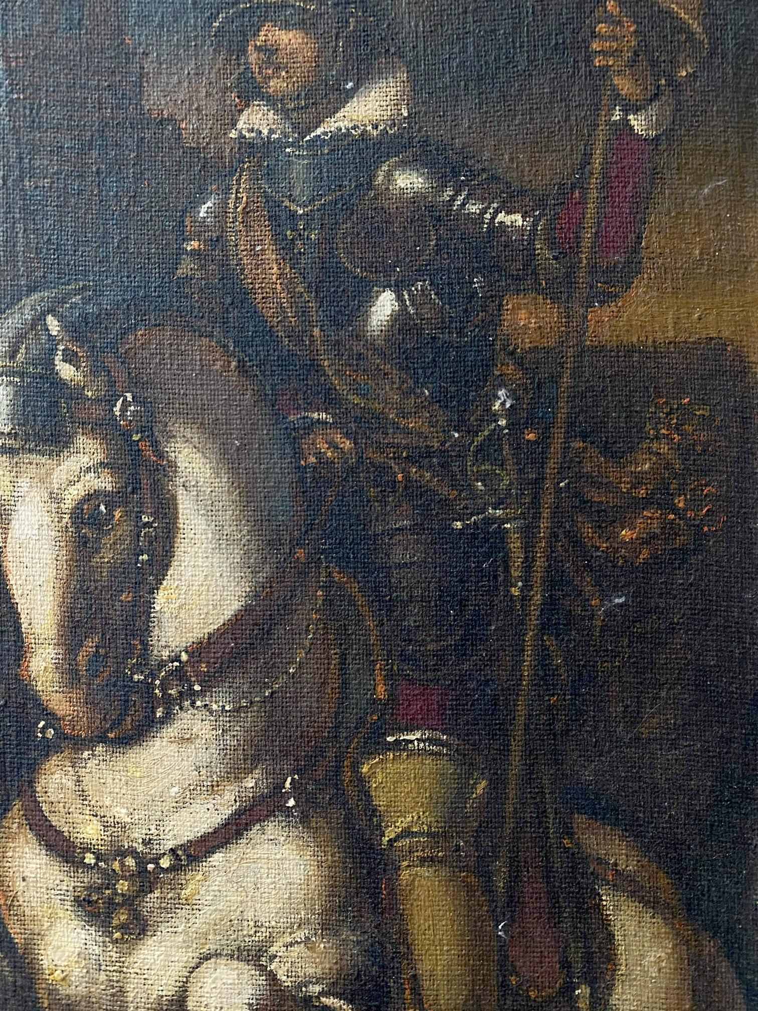 Oil painting by Litvinov Oleg Arkad’yevich: knight in ornate armor on white horse