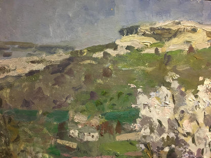 Oil painting by Golub Stepan Filippovich: green hillside with blossoms