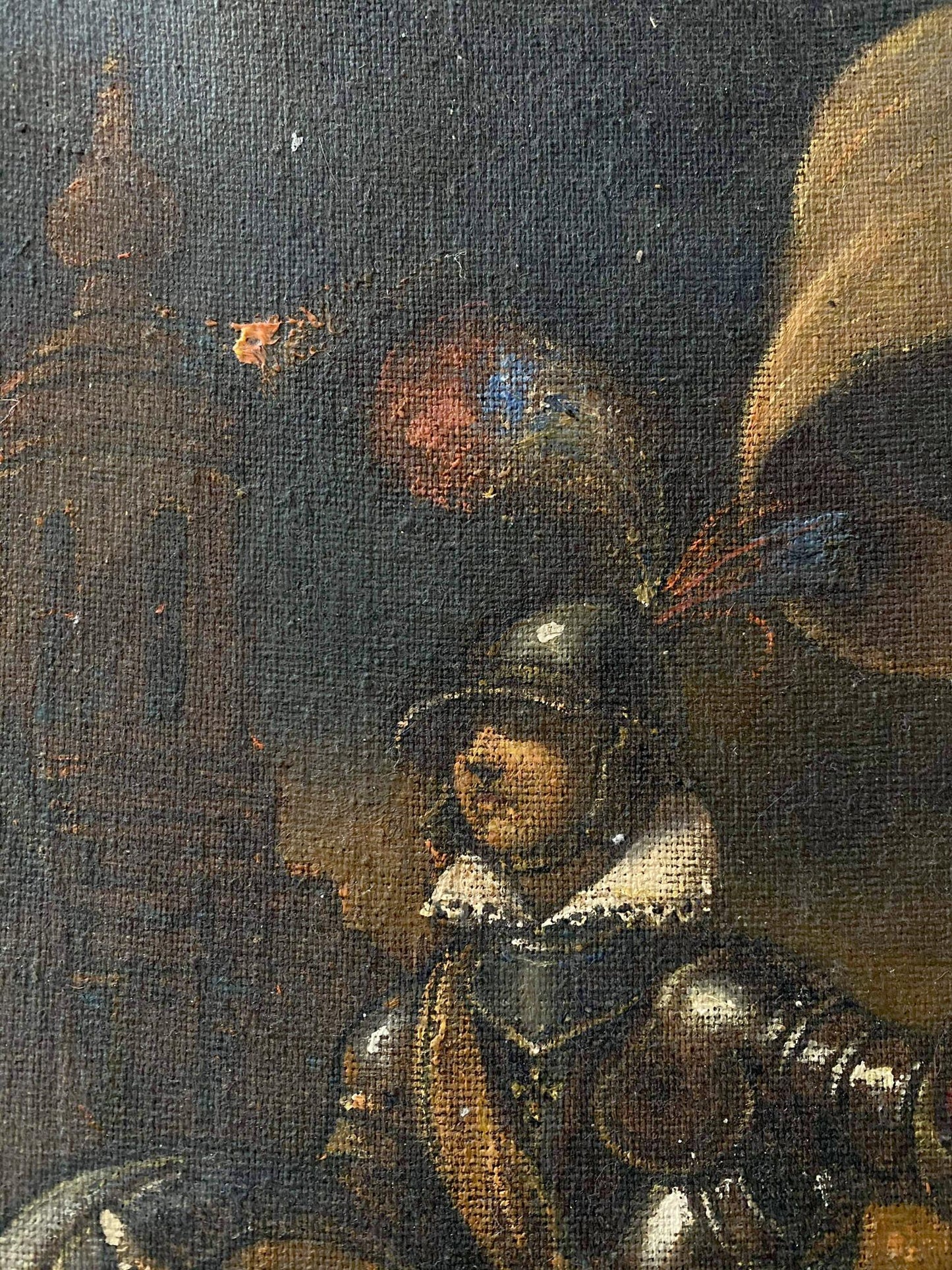 Oil painting of standard bearer in ornate armor by Litvinov Oleg Arkad’yevich