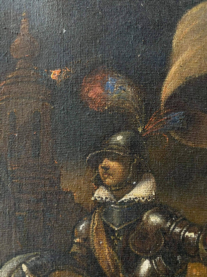 Oil painting of standard bearer in ornate armor by Litvinov Oleg Arkad’yevich